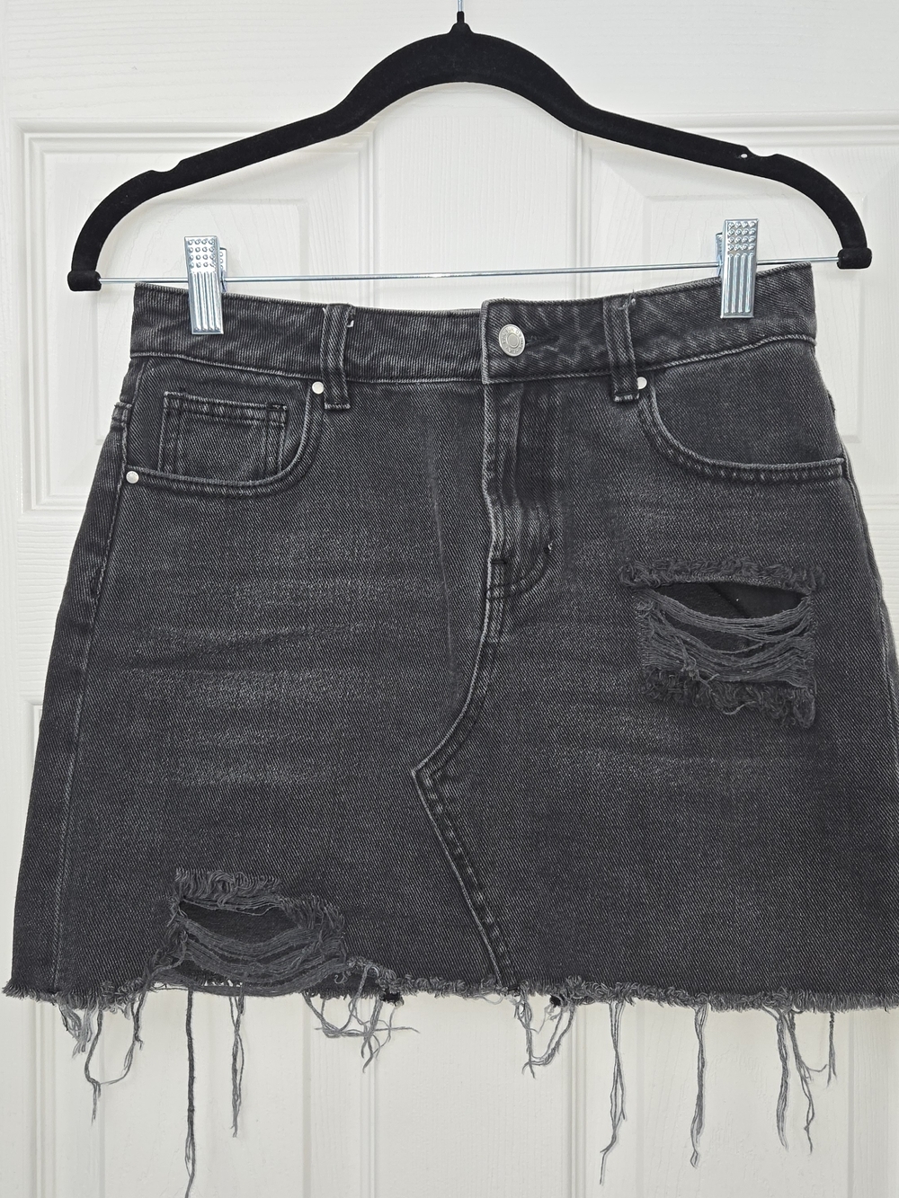 PacSun Black Distressed Raw Hem Denim Mini Skirt High Waist Size 25